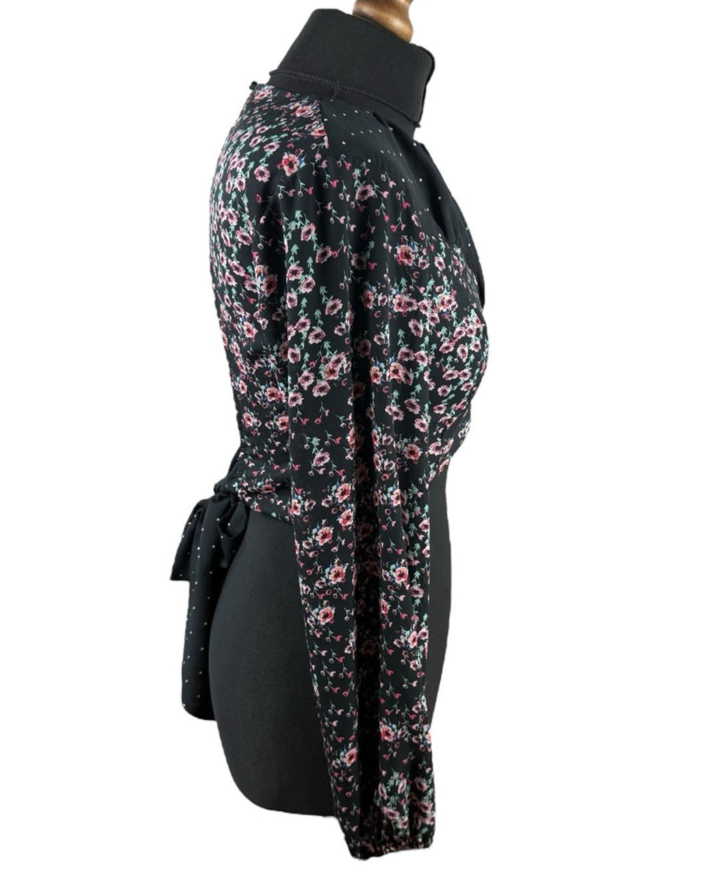 Topshop Black Floral Croptop Backless Hugh Neck Long Sleeve Women’s UK Size 10