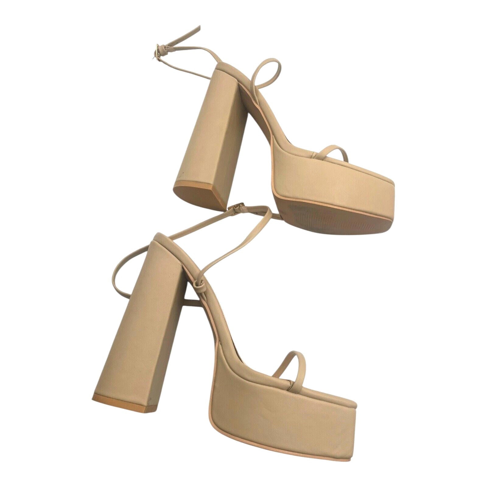 Nasty Gal Beige Open Toe Platform Block Heel Shoes Women’s UK Size 6