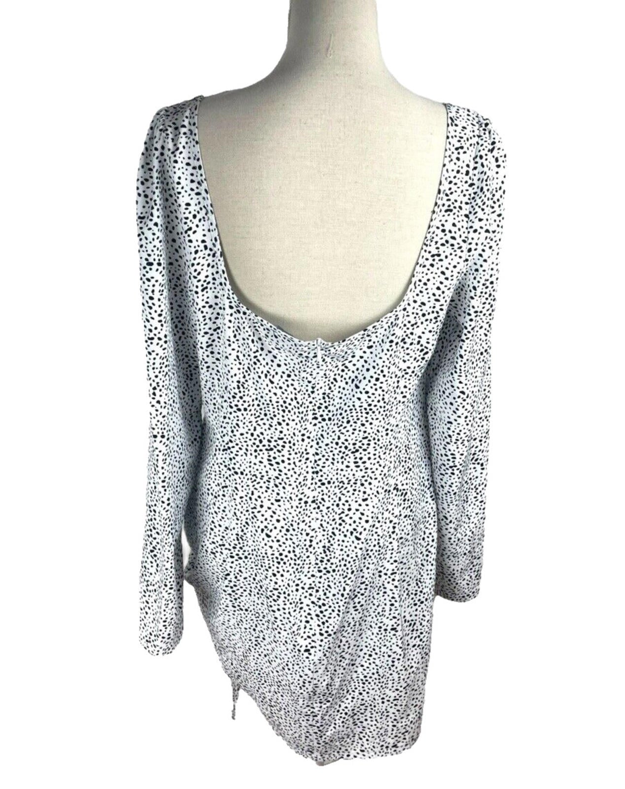 PLT Dalmatian Print Ruched Mini Dress Women’s UK Size 16 Square Neck Scoop Back