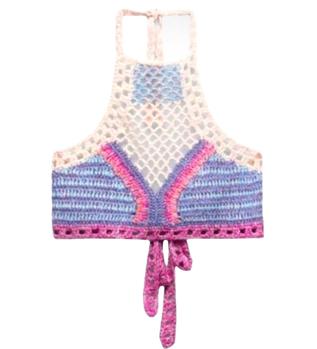 Zara Crochet Knit Halter Crop Top Summer Women's UK Size Large