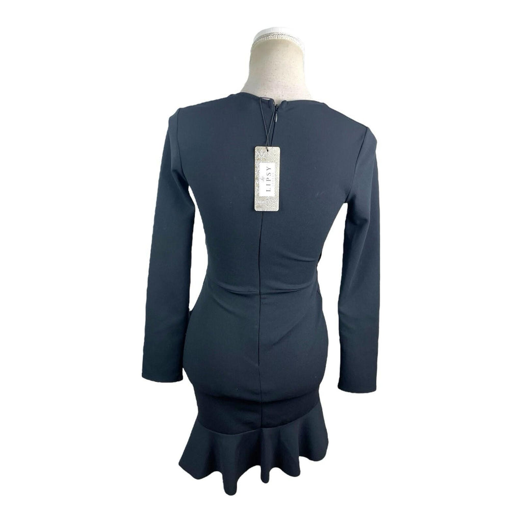 Lipsy London Black Wrap Dress Frilled Hem Gold Buckle Women’s UK Size 8