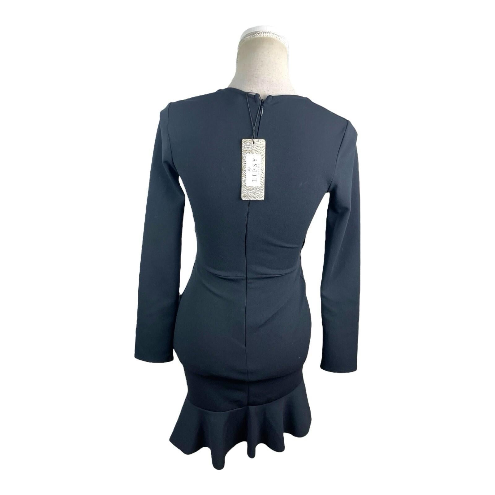 Lipsy London Black Wrap Dress Frilled Hem Gold Buckle Women’s UK Size 8