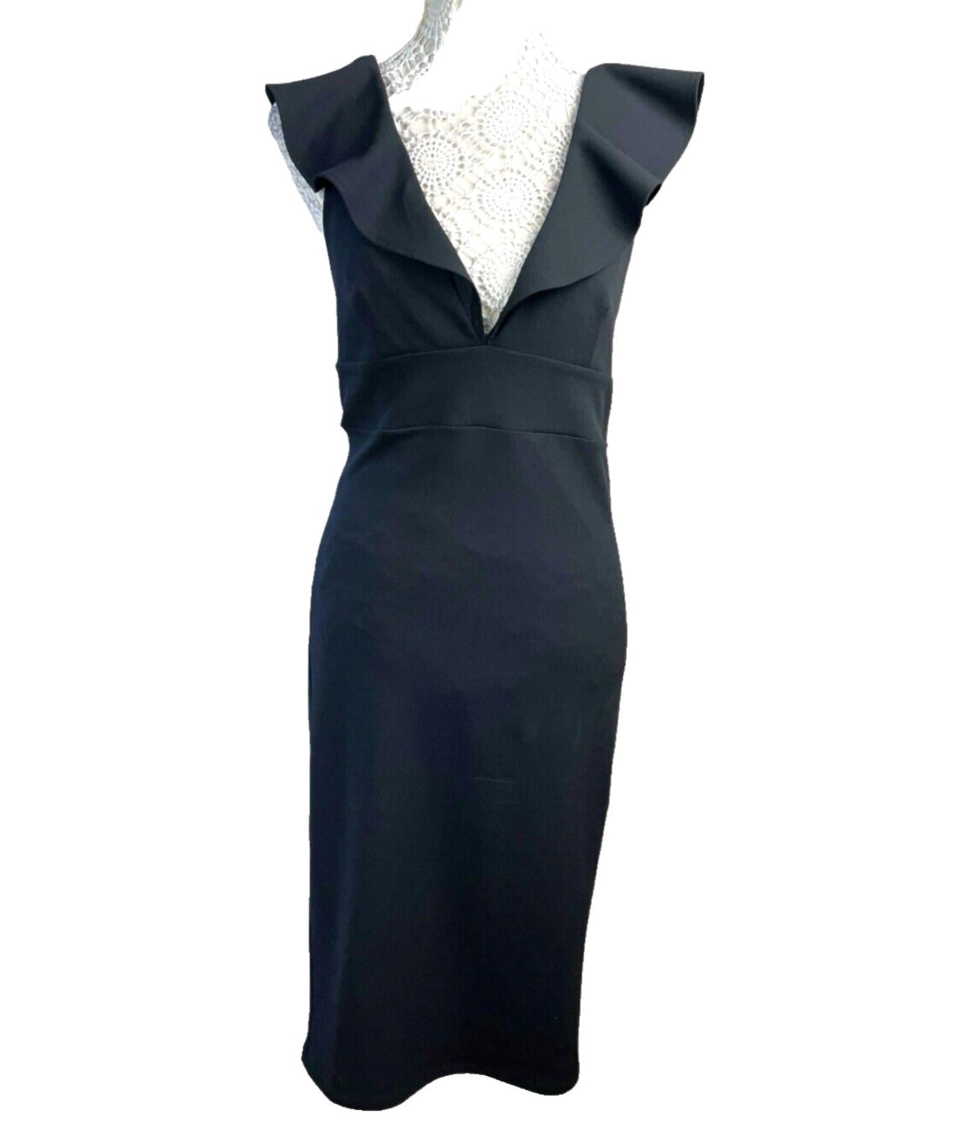 River Island Black Maxi Dress Frilled V Neck Lined Women’s UK Size 12