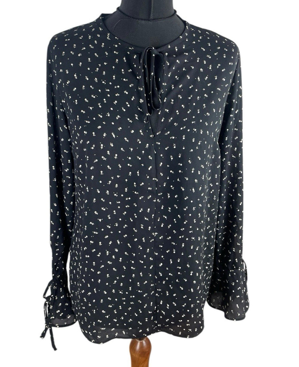 Lumiere Black Floral Blouse Long Sleeve Women’s UK Size S