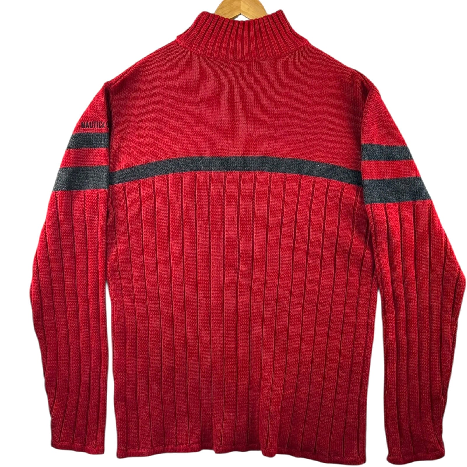 Nautica Knit Jumper Men's UK Size 2XL Red Stripe Embroidered Logo Sweater