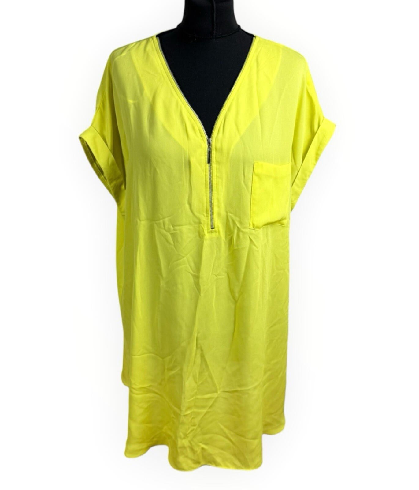 Peacocks T-Shirt Blouse Top Women's UK Size 22 Zip Rayon Front Pocket Yellow