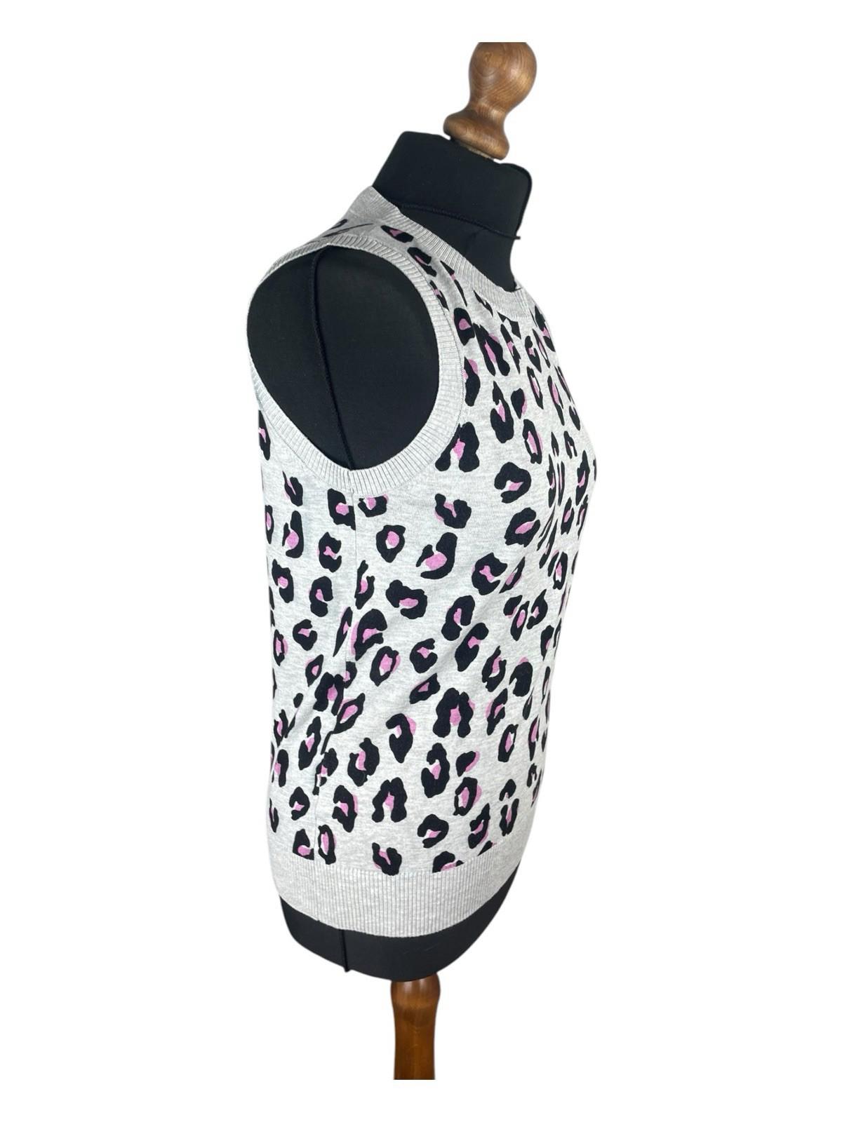 Next Leopard Print Tight Knit Jumper Vest Women’s UK Size 8 Grey Black & Pink
