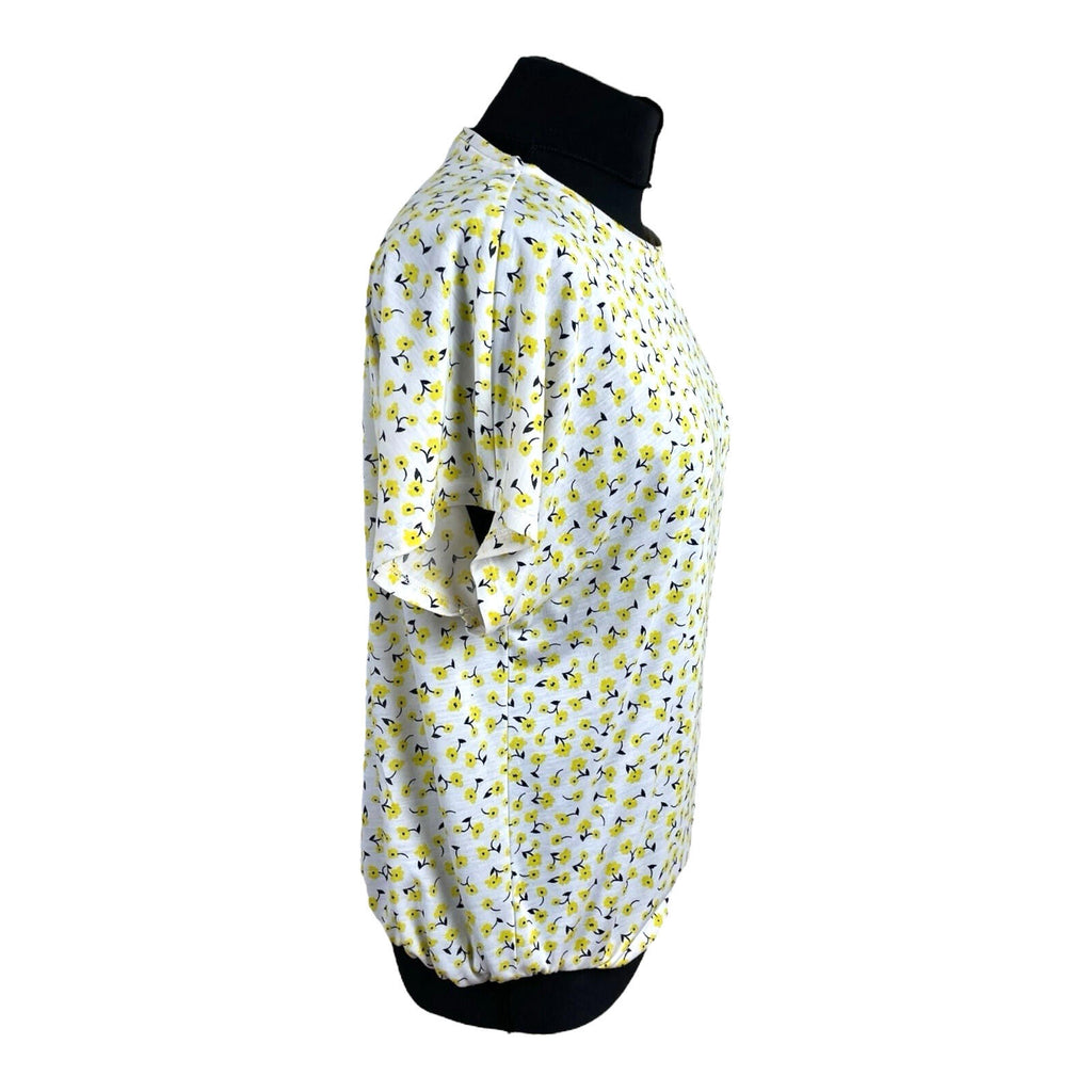 Marks & Spencer White Yellow Floral T-Shirt Blouse Women’s UK Size 14 Crew Neck