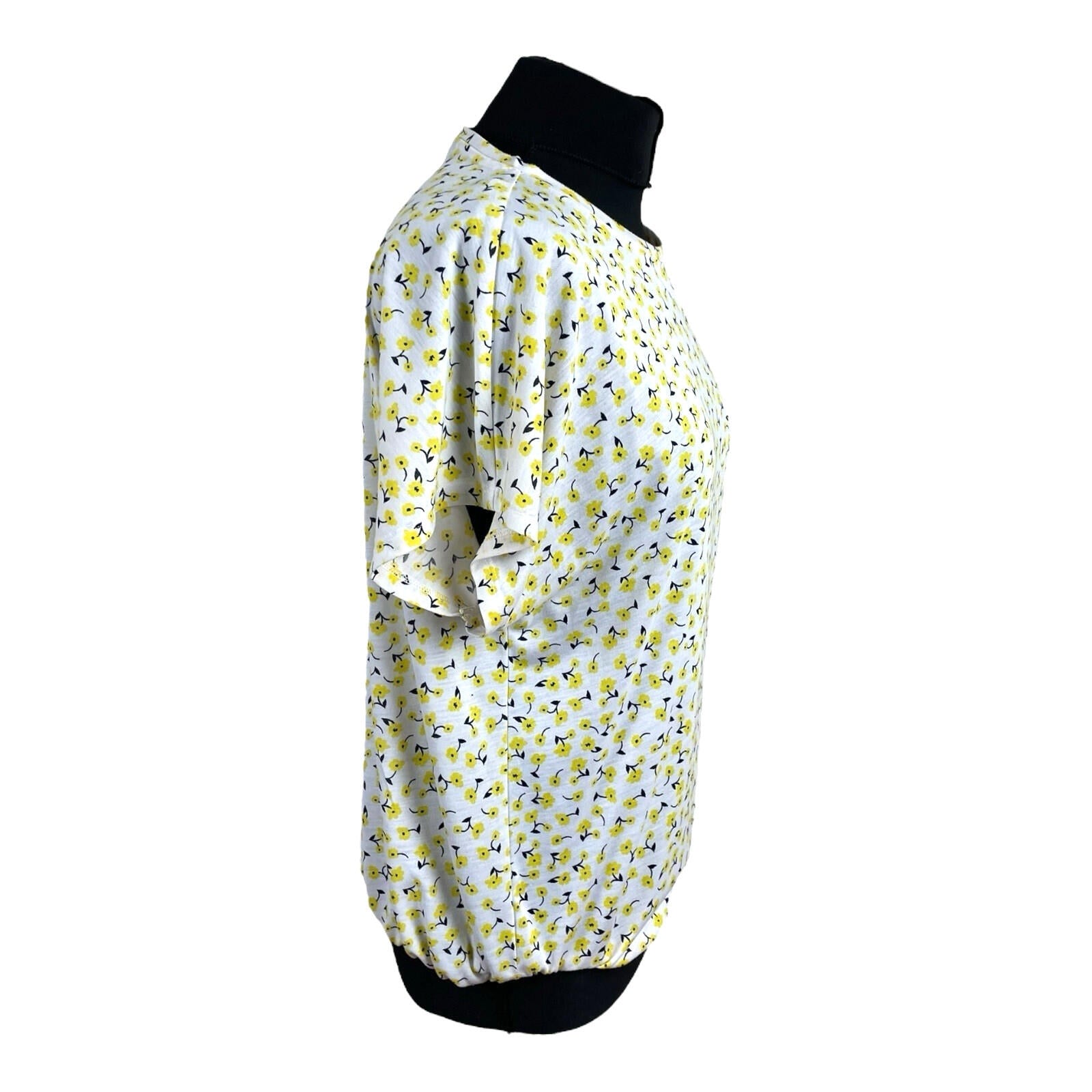 Marks & Spencer White Yellow Floral T-Shirt Blouse Women’s UK Size 14 Crew Neck