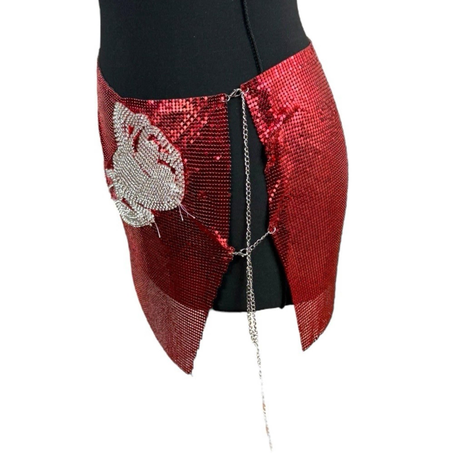Pretty Little Thing Red Metal Mesh Mini Skirt Open Side Women’s UK Size 8