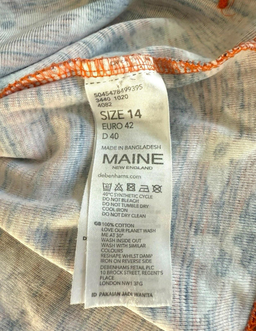 Maine Orange Floral T-shirt Top Blouse Crew Neck Women’s UK Size 14