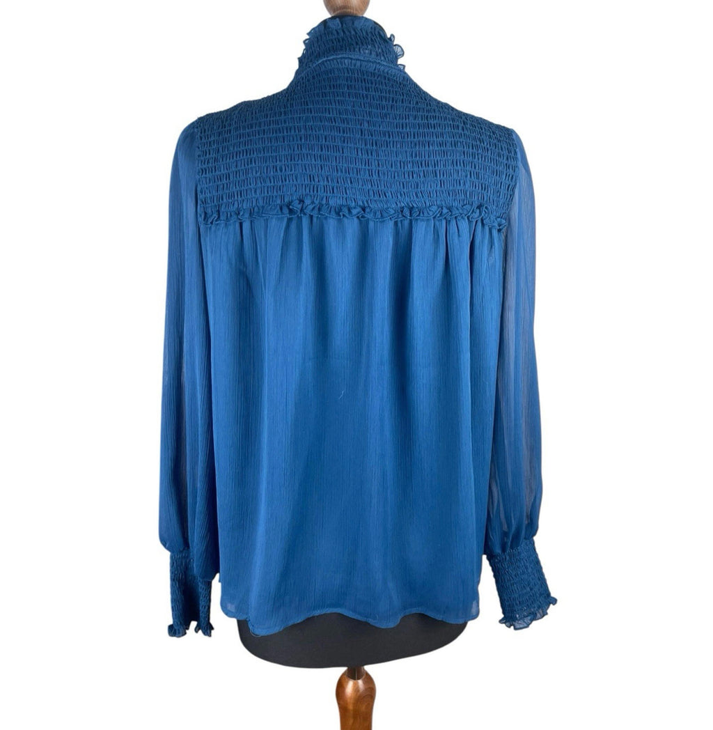 Laundry By Shelli Segal Blue High Neck Chiffon Top Women’s UK Size XS