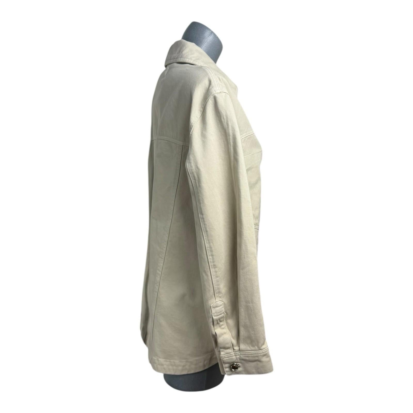 Zara Denim Jacket Oversized Collared Women’s UK Size XS Beige Button Front
