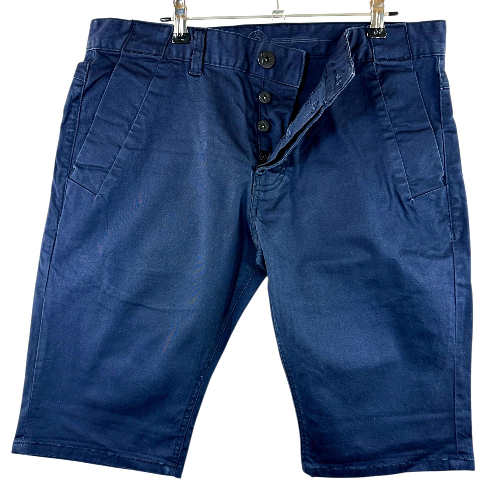 EJ Denim Shorts Men's UK Size 34 W Blue Embroidered Logo Denim Button Up