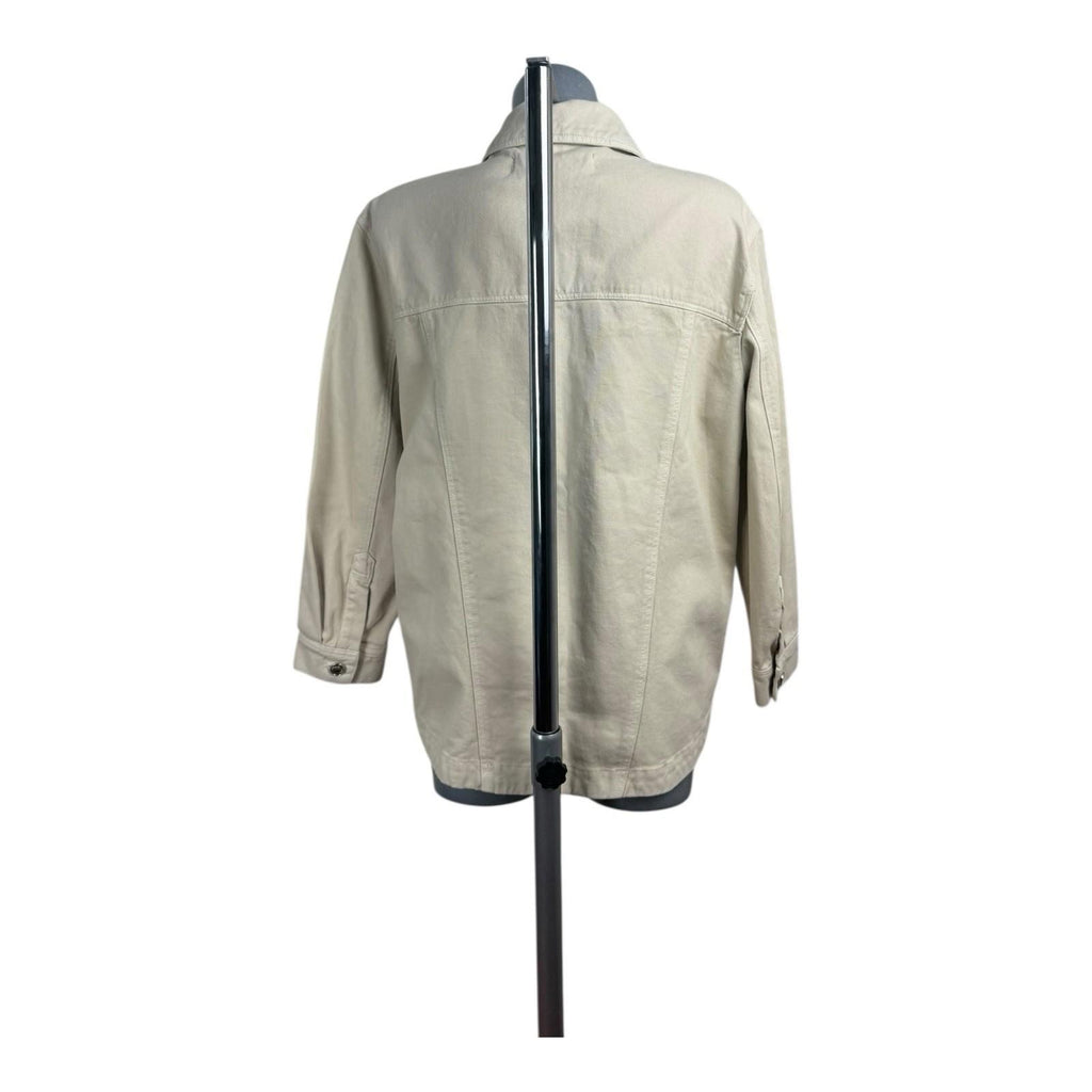 Zara Denim Jacket Oversized Collared Women’s UK Size XS Beige Button Front