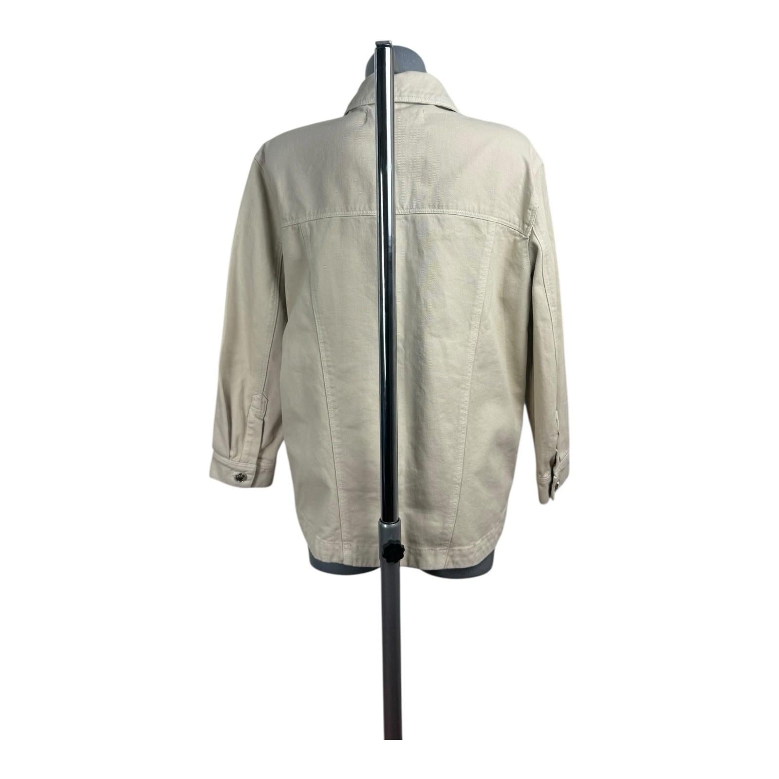 Zara Denim Jacket Oversized Collared Women’s UK Size XS Beige Button Front