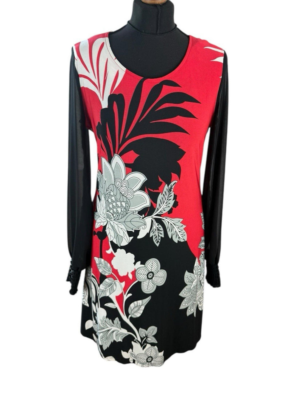 Star By Julian Macdonald Black Red Dress Sheer Sleeve Floral Women’s UK Size 12