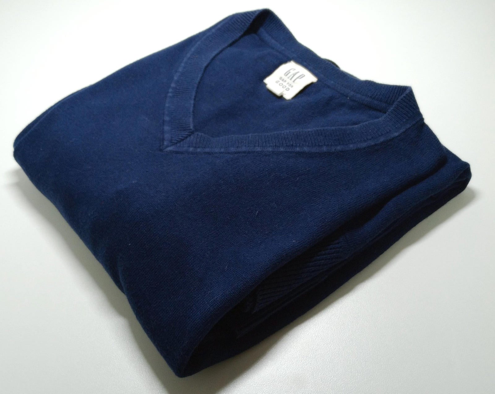 Gap Knit Jumper Men's UK Size L Blue Long Sleeve 100% Cotton V-Neck Sweater