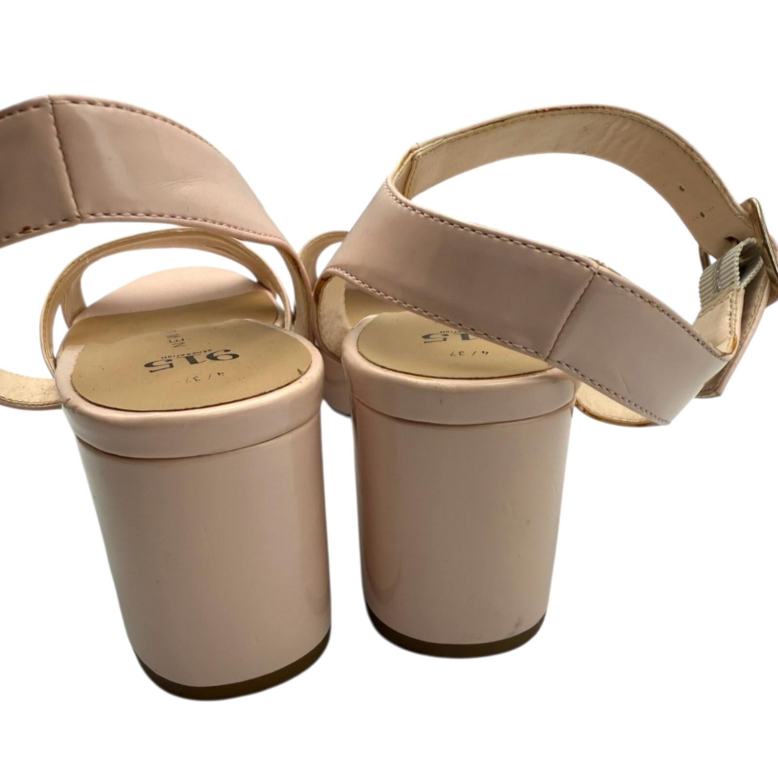 NewLook Open-Toe Sandal Shoes Women’s UK Size 4 Block Heel Patent Leather Nude