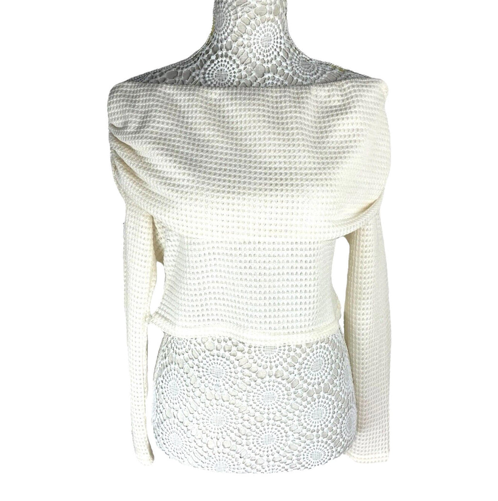 Pretty Little Thing Crop Top Cream Off Shoulder Textured Women’s UK Size 16