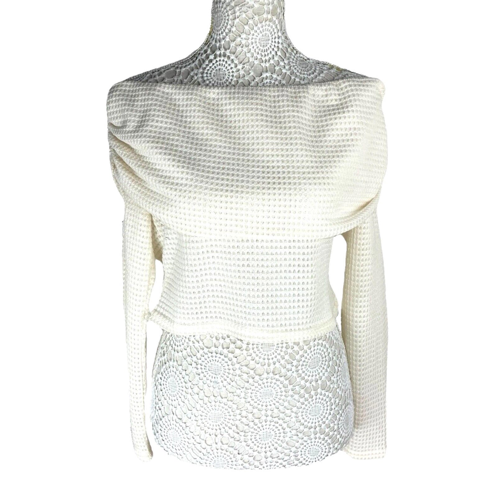 Pretty Little Thing Crop Top Cream Off Shoulder Textured Women’s UK Size 16