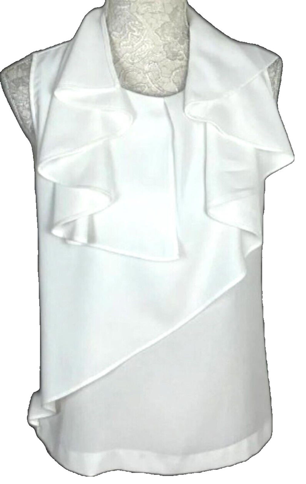Zara Vest Top Blouse White Satin Ruffled Collar Women's UK Size M