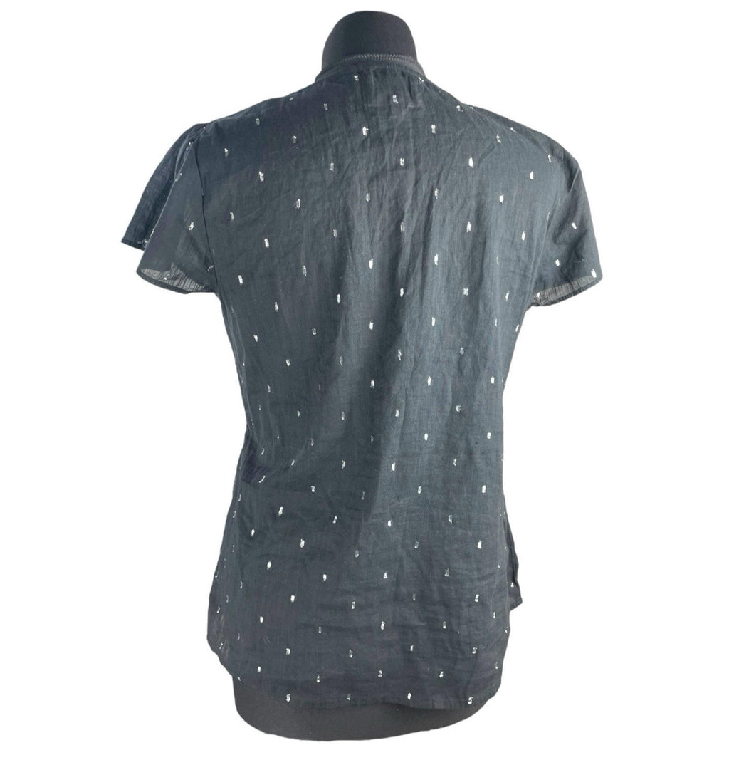Oasis Blouse Women's UK Size 10 Black Glitter Lace Neckline Belted