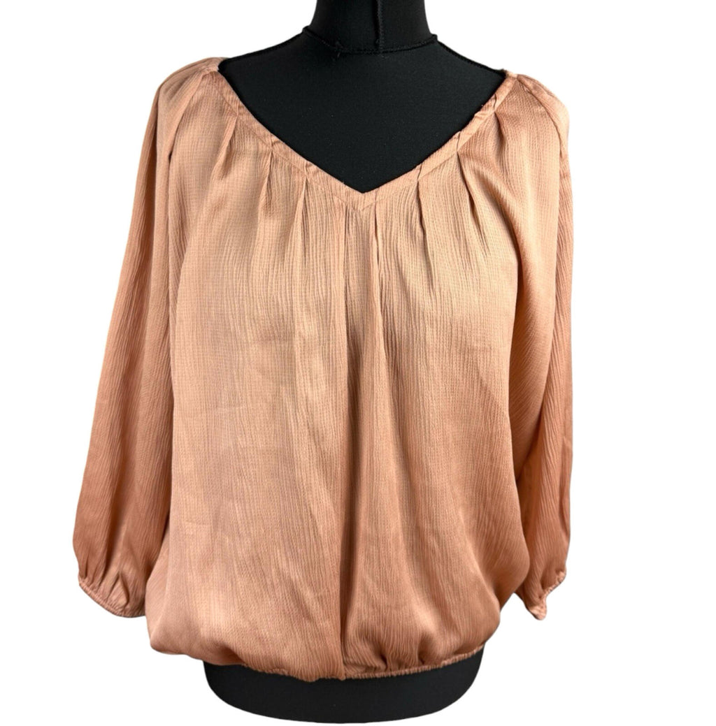 Peacocks Satin Peplum Top Women's UK Size 14 3/4 Sleeve Rose Gold