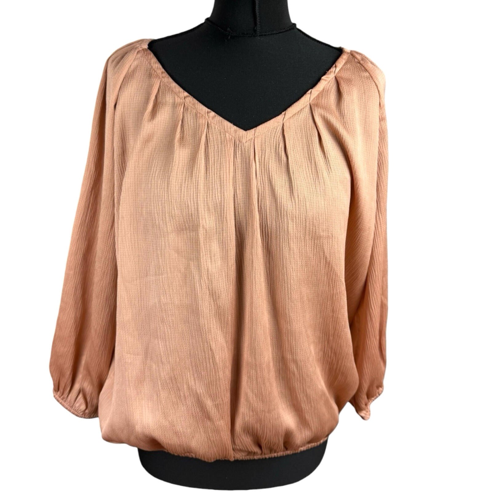 Peacocks Satin Peplum Top Women's UK Size 14 3/4 Sleeve Rose Gold
