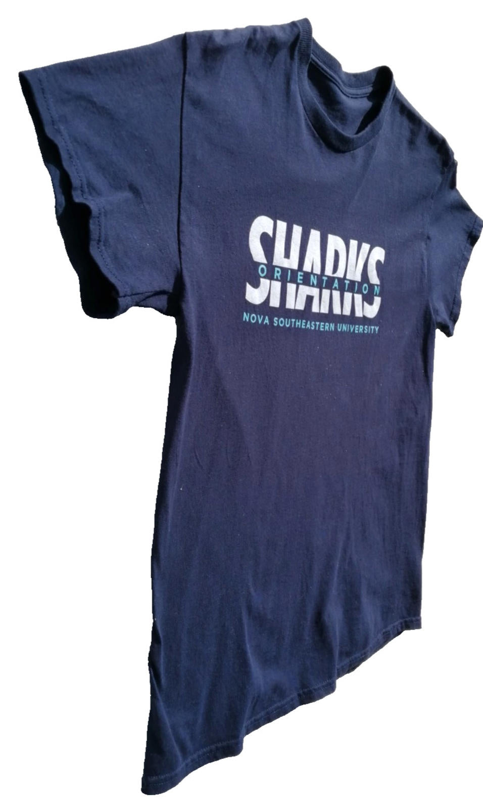 Sharks Uni Graphic Print T-Shirt Men's Size S  Navy Crew Neck 100% Cotton