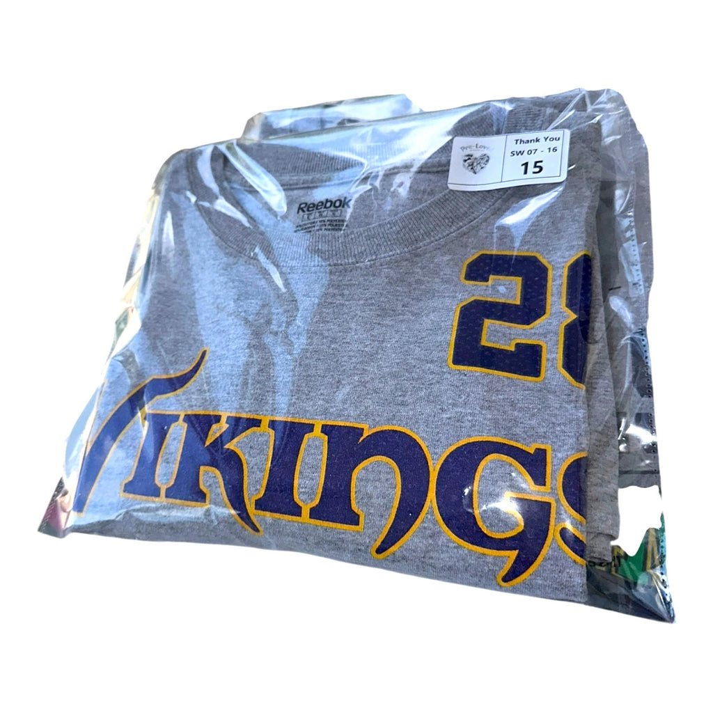 Reebok T-Shirt Men's UK Size XL Grey Vikings Short Sleeve Crew Neck Peterson