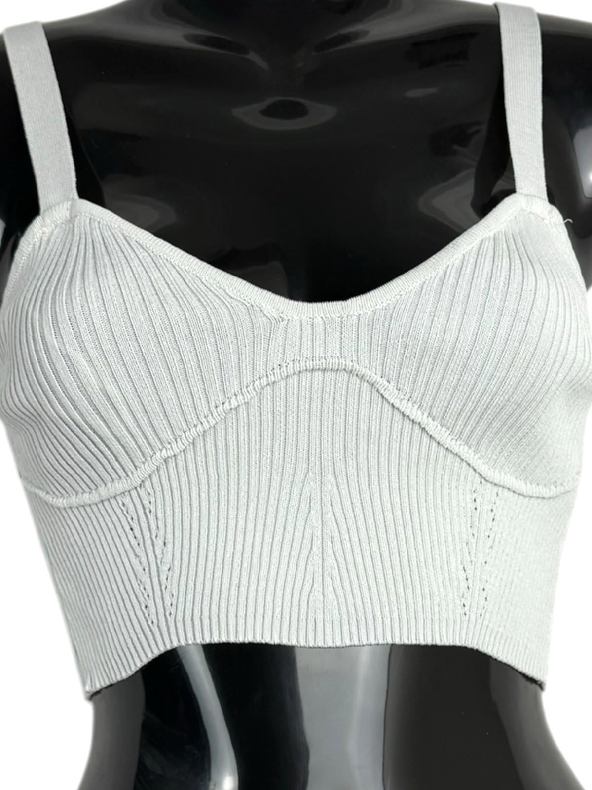 Stradivarius Off White Ribbed Crop Top Tank Stretch Women’s UK Size XS