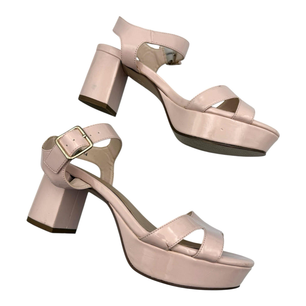 NewLook Open-Toe Sandal Shoes Women’s UK Size 4 Block Heel Patent Leather Nude