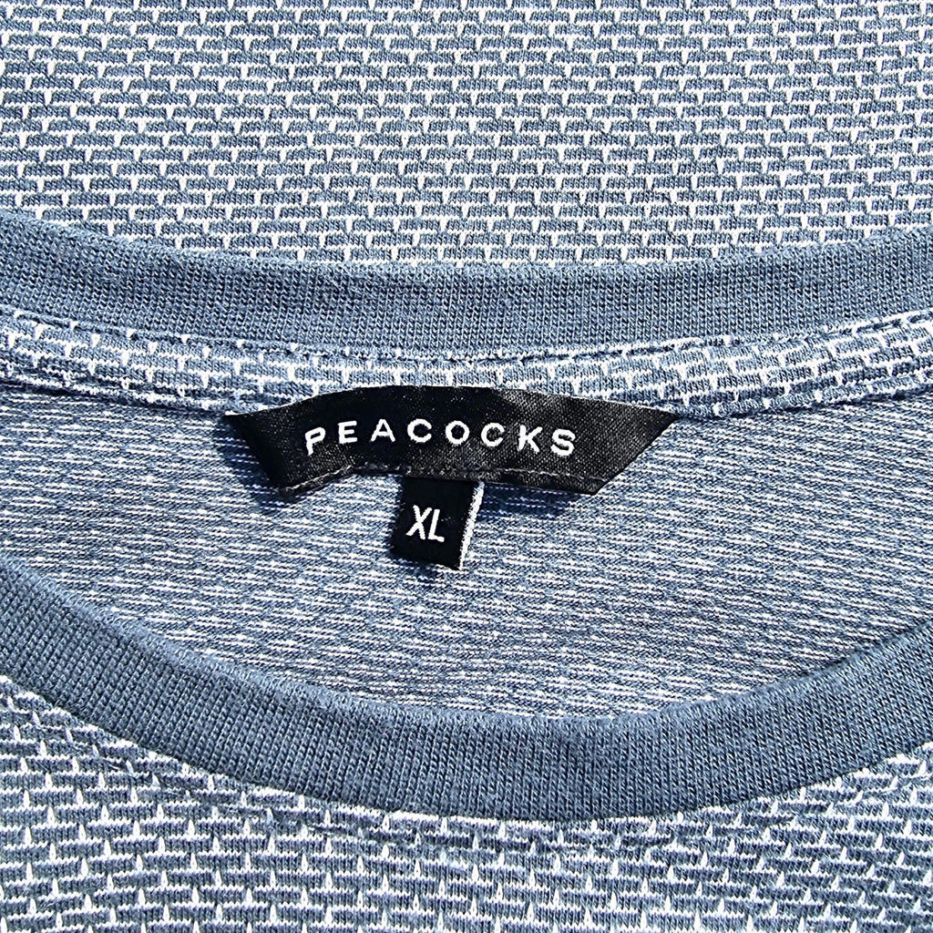 Peacocks T-Shirt Men's UK Size XL Blue Geometric Pattern Crew Neck Summer
