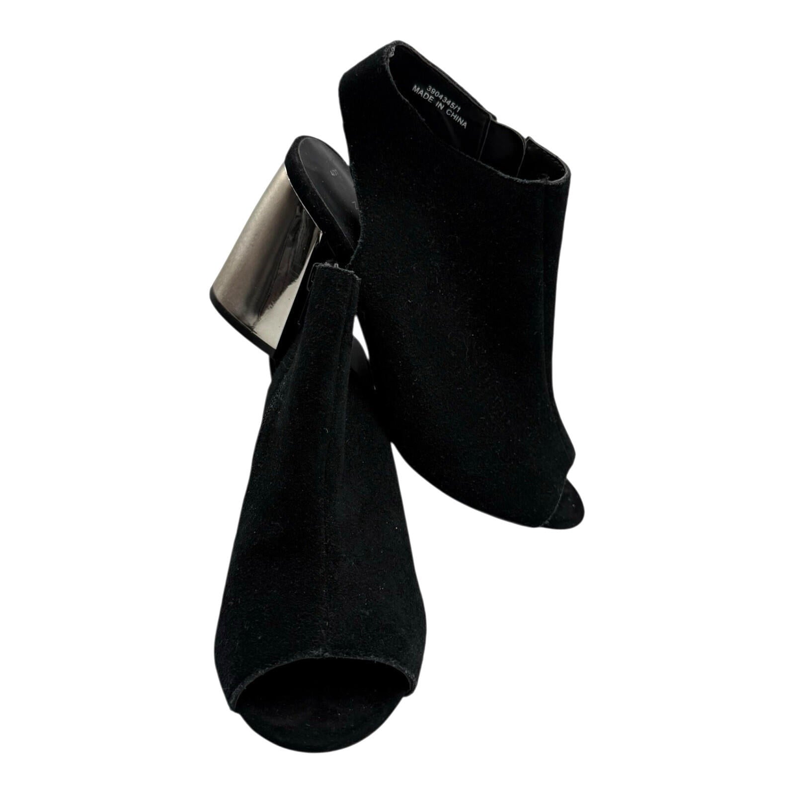 NewLook Peep Toe Ankle Boots Women’s UK Size Mirrored Silver Block Heel Black
