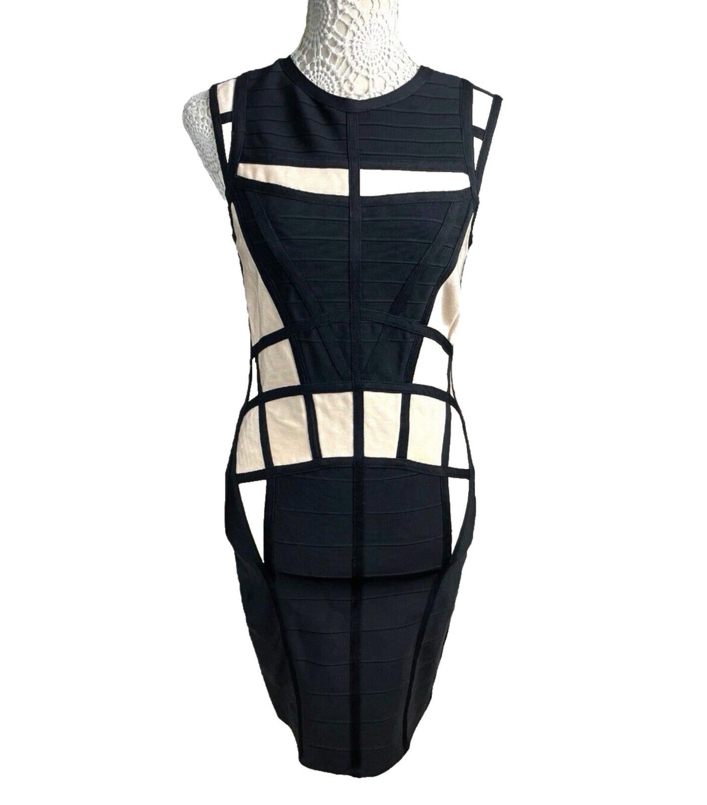 River Island Black & Cream Panel Dress Bodycon Midi Women’s UK Size 12