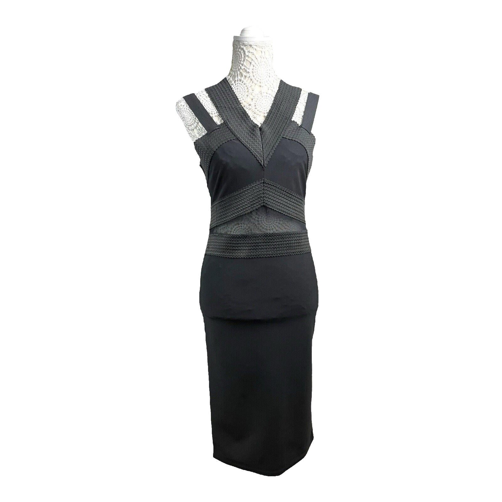 River Island Midi Dress Black Mesh Panel Waist Women’s UK Size 12