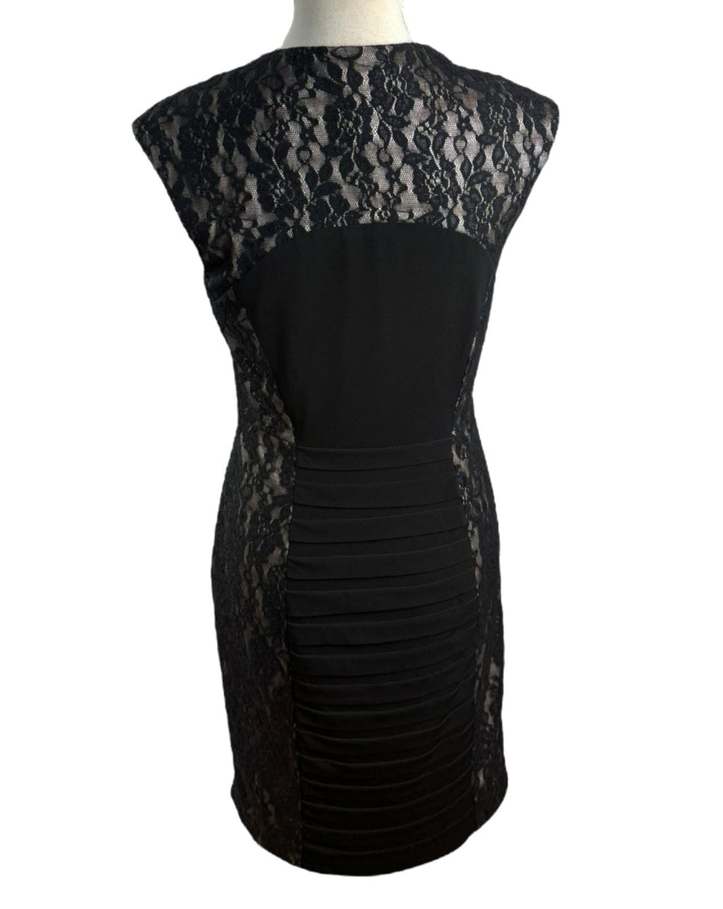Jax Cocktail Dress Women's UK Size 8 Ruched Panel & Lace Overlay Bodycon Lined
