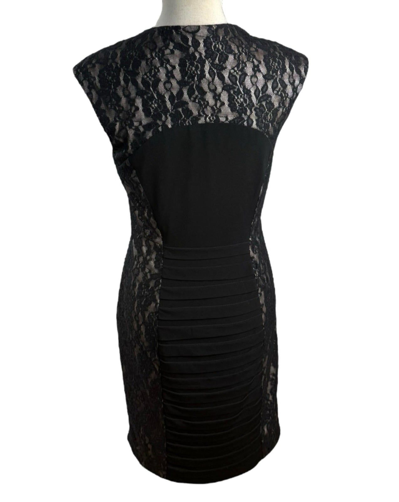 Jax Cocktail Dress Women's UK Size 8 Ruched Panel & Lace Overlay Bodycon Lined
