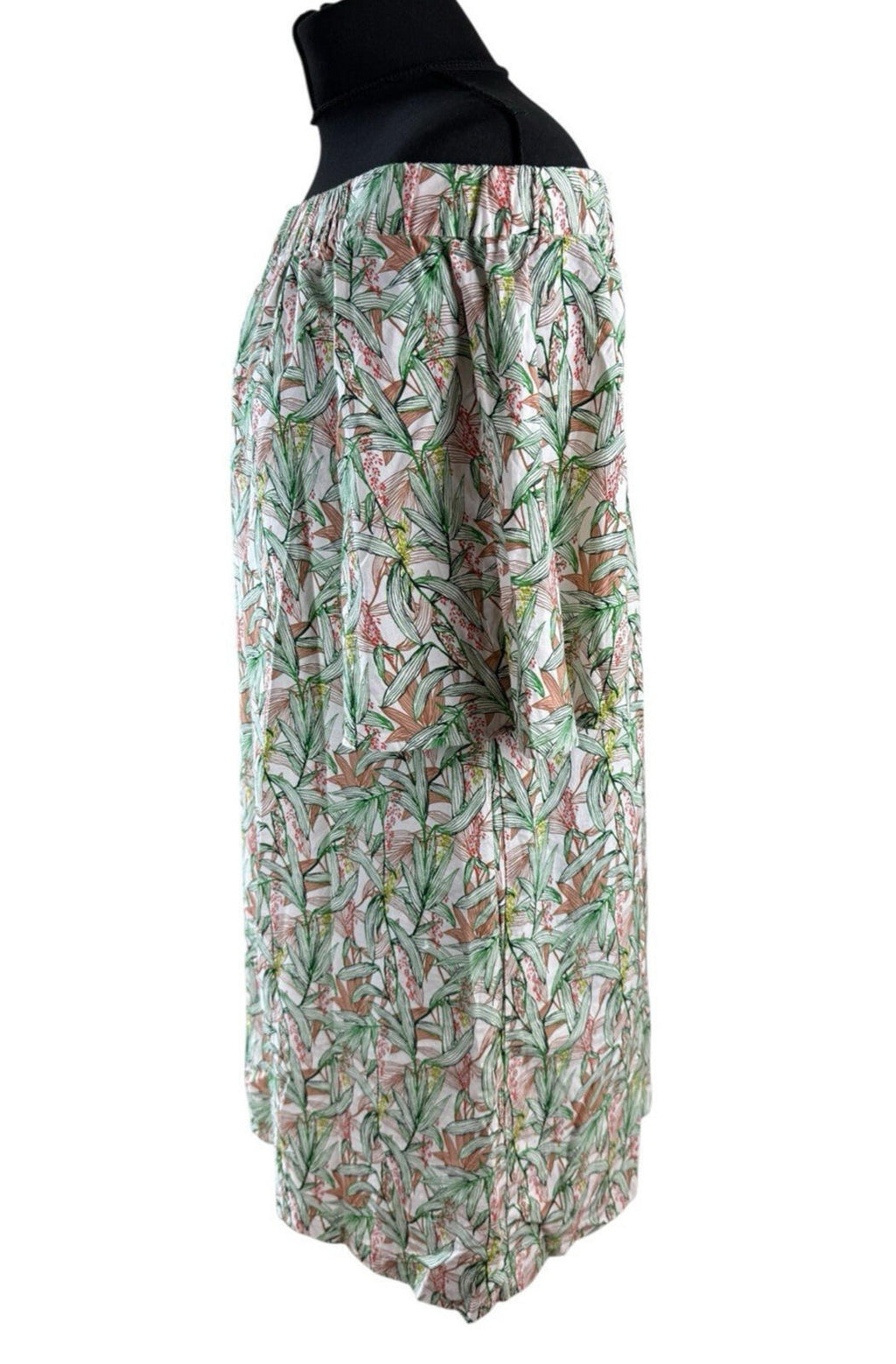 H&M Off Shoulder Mini Dress Women’s UK Size 8 Flare Sleeve Tropical Leaf Print