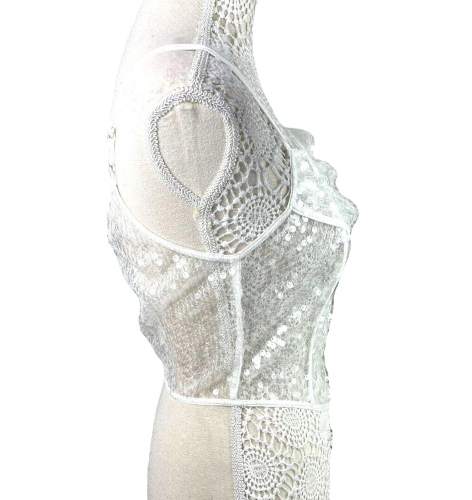 Pretty Little Thing Sheer Sequin One Sleeve Corset Top Women’s UK Size 8 Cropped
