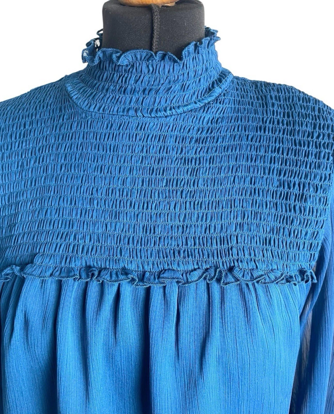 Laundry By Shelli Segal Blue High Neck Chiffon Top Women’s UK Size XS