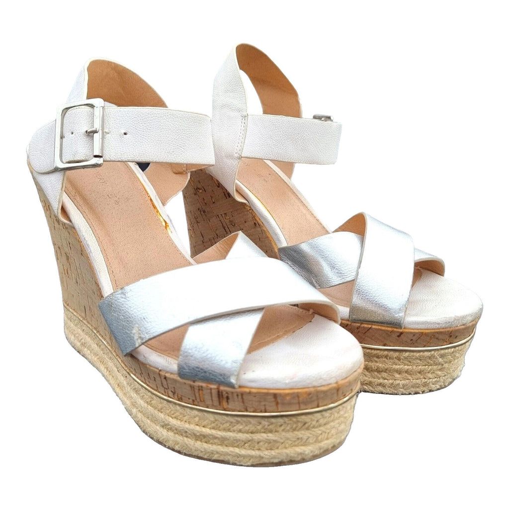 VERY Wedge Sandals Shoes Silver Metallic Espadrille Trim Women's UK Size 6