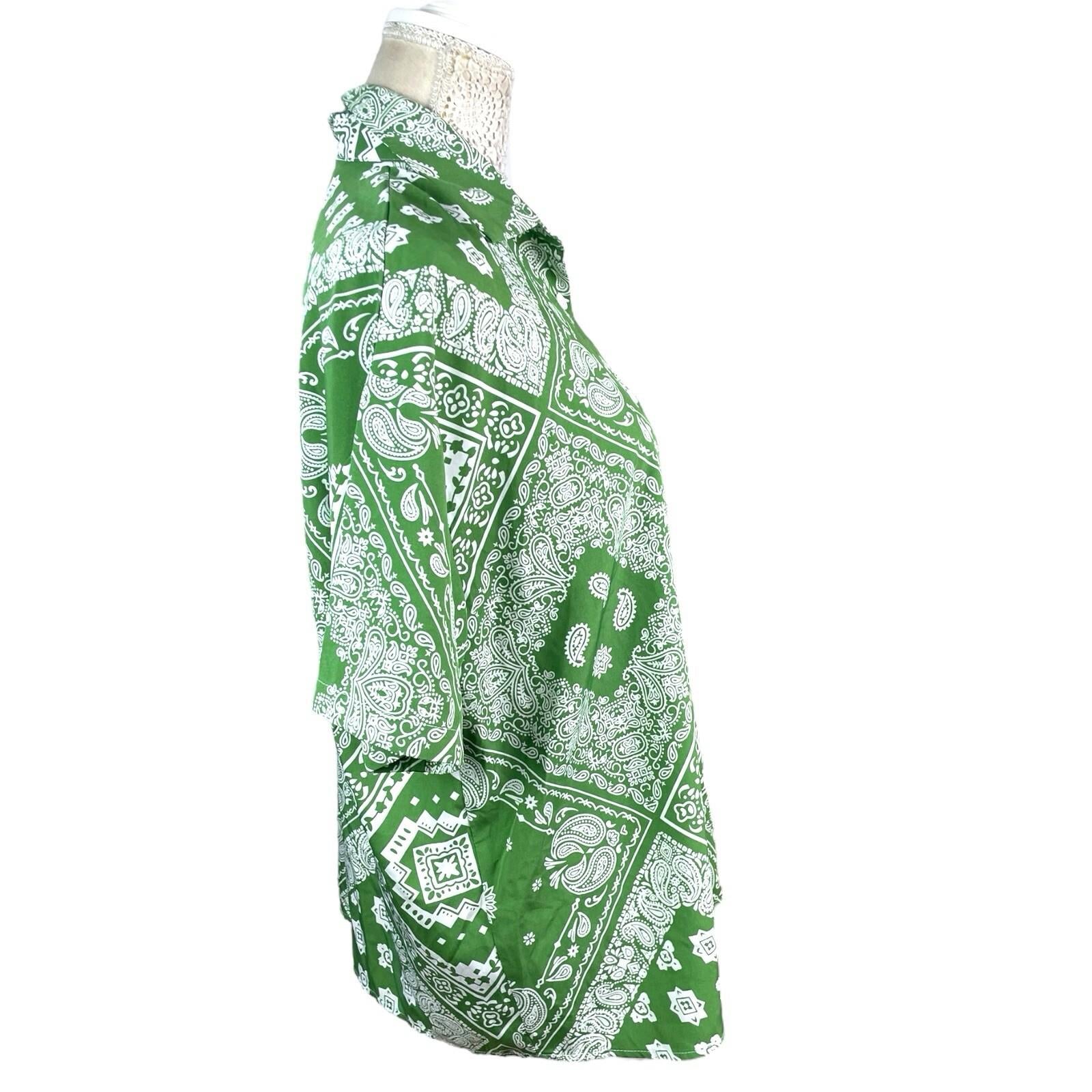 Shein Green & White Paisley Print Shirt Blouse Women’s UK Size M