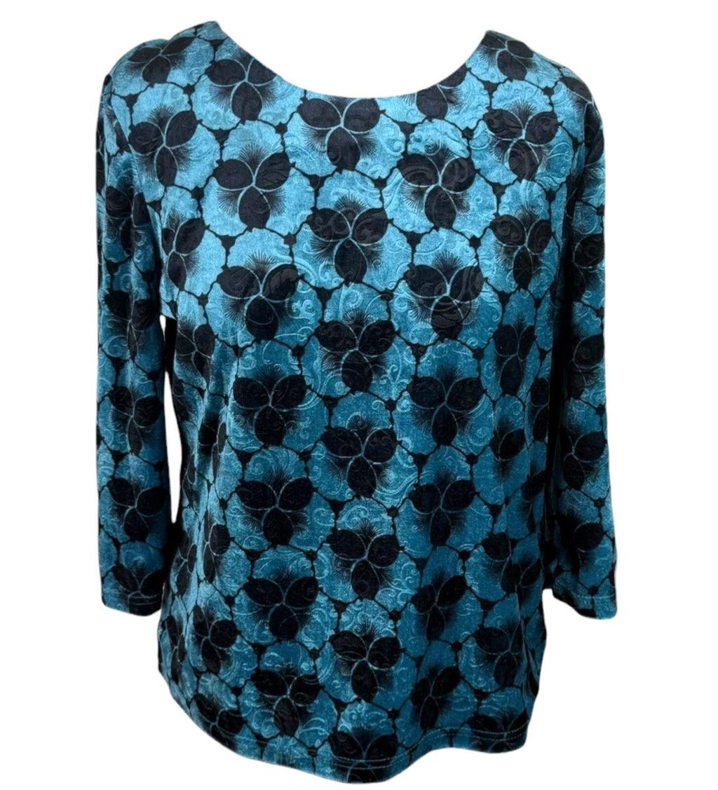 Honor Milburn Velour Top Women’s UK Size 12 Floral Velour Blue Black