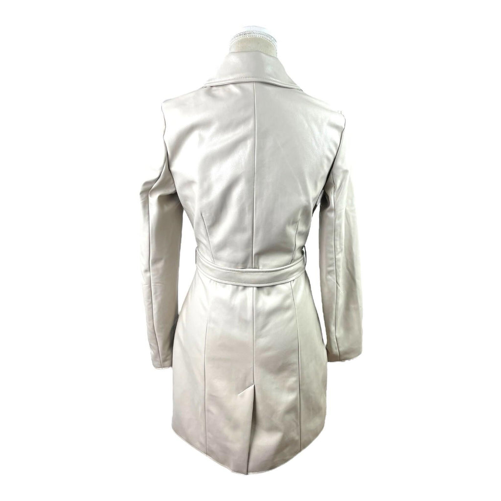 Divided Faux Leather Trench Coat Belted Beige Grey Women’s UK Size XS