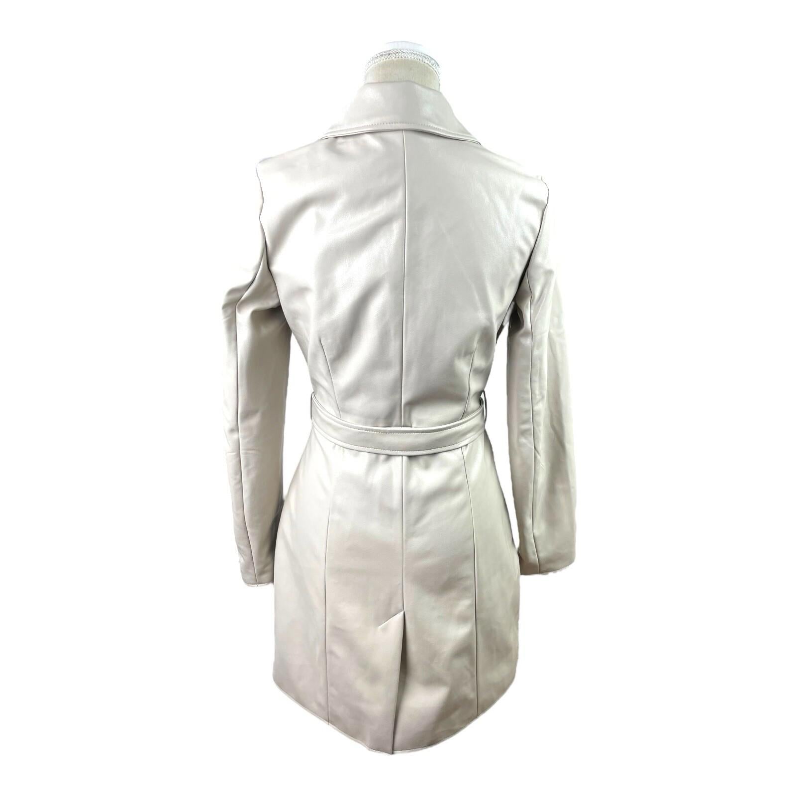 Divided Faux Leather Trench Coat Belted Beige Grey Women’s UK Size XS