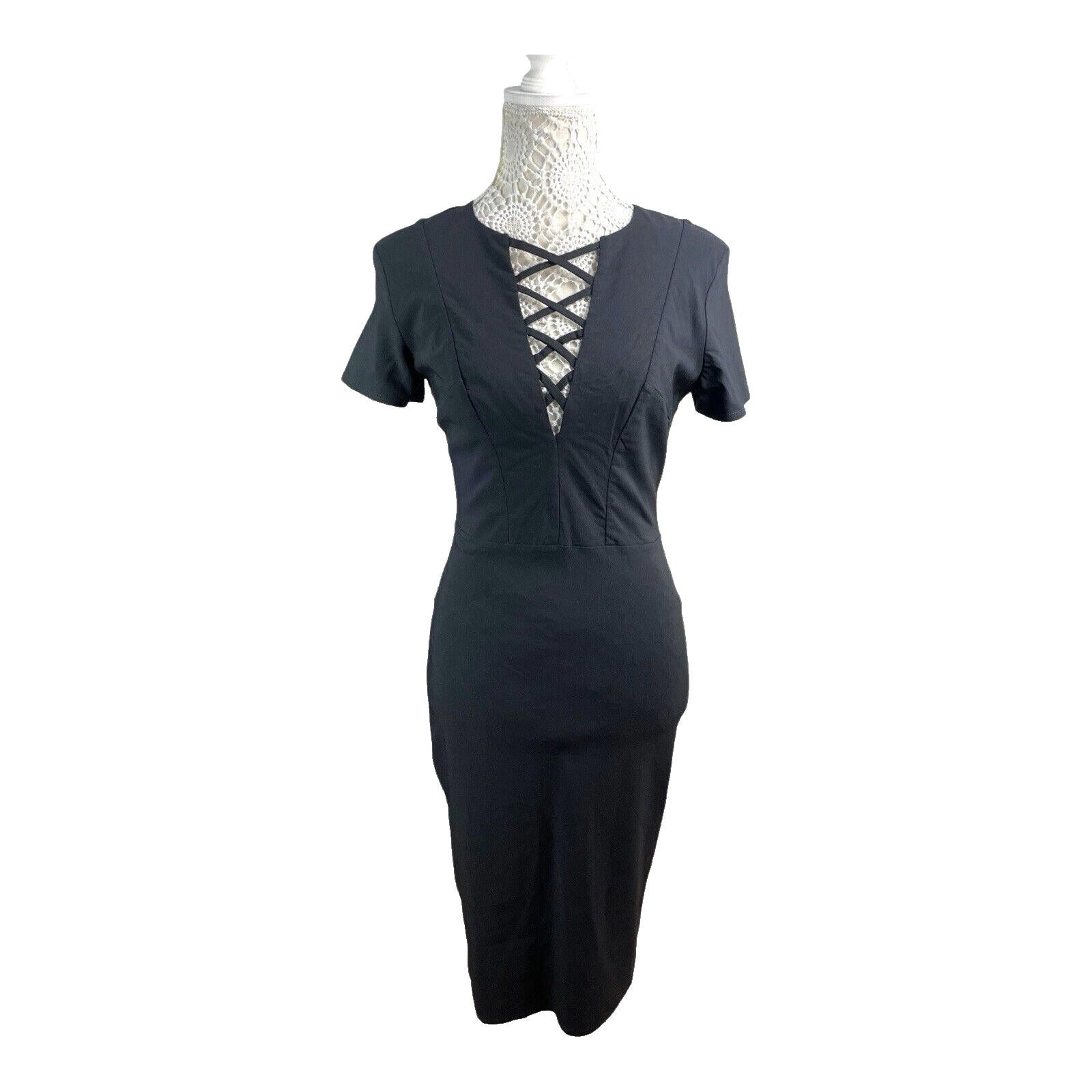 Amy Childs Midi Dress Black Fitted Stretch Women’s UK Size 12