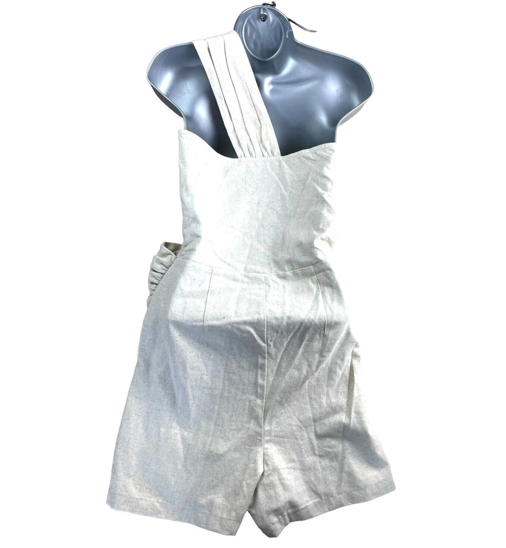 Beige Linen One Shoulder Playsuit Big Bow Detail Women’s UK Size S