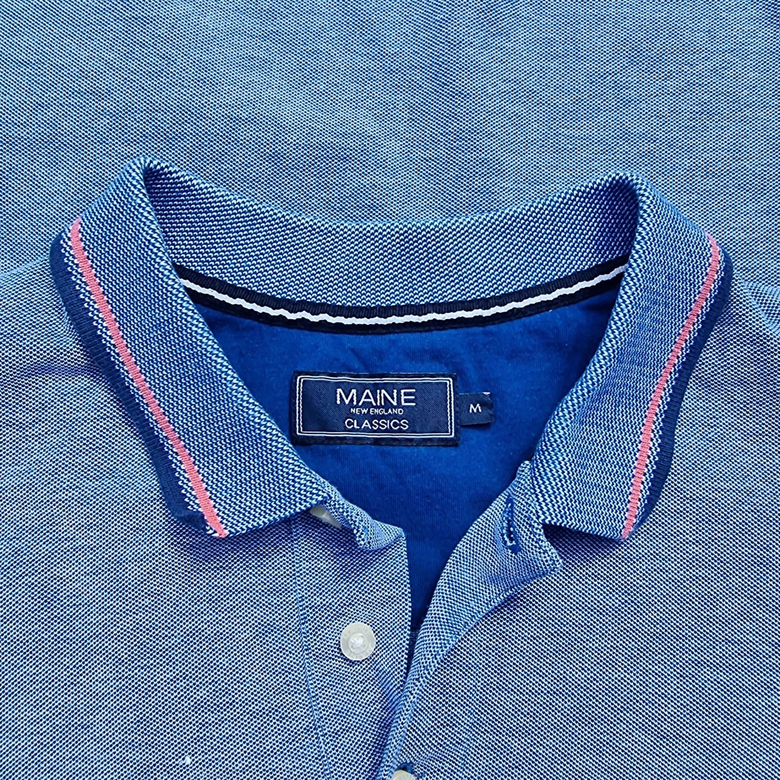 Maine Polo Shirt Men's UK Size M Blue Contrasting Trim 100% Cotton